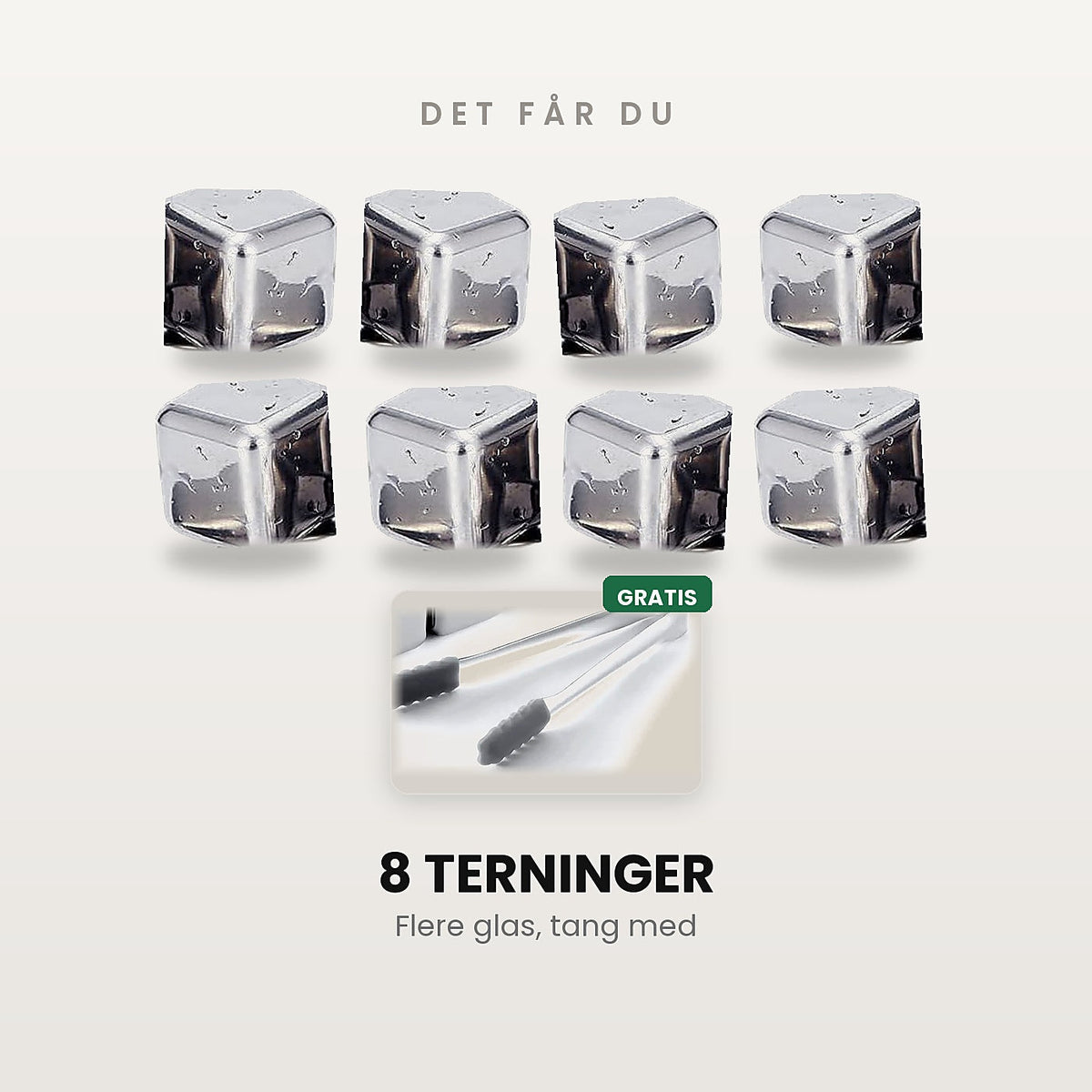 8 iskuber i stål + tång