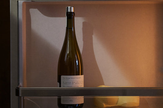 Flaska vitt vin på en kylskåpshylla